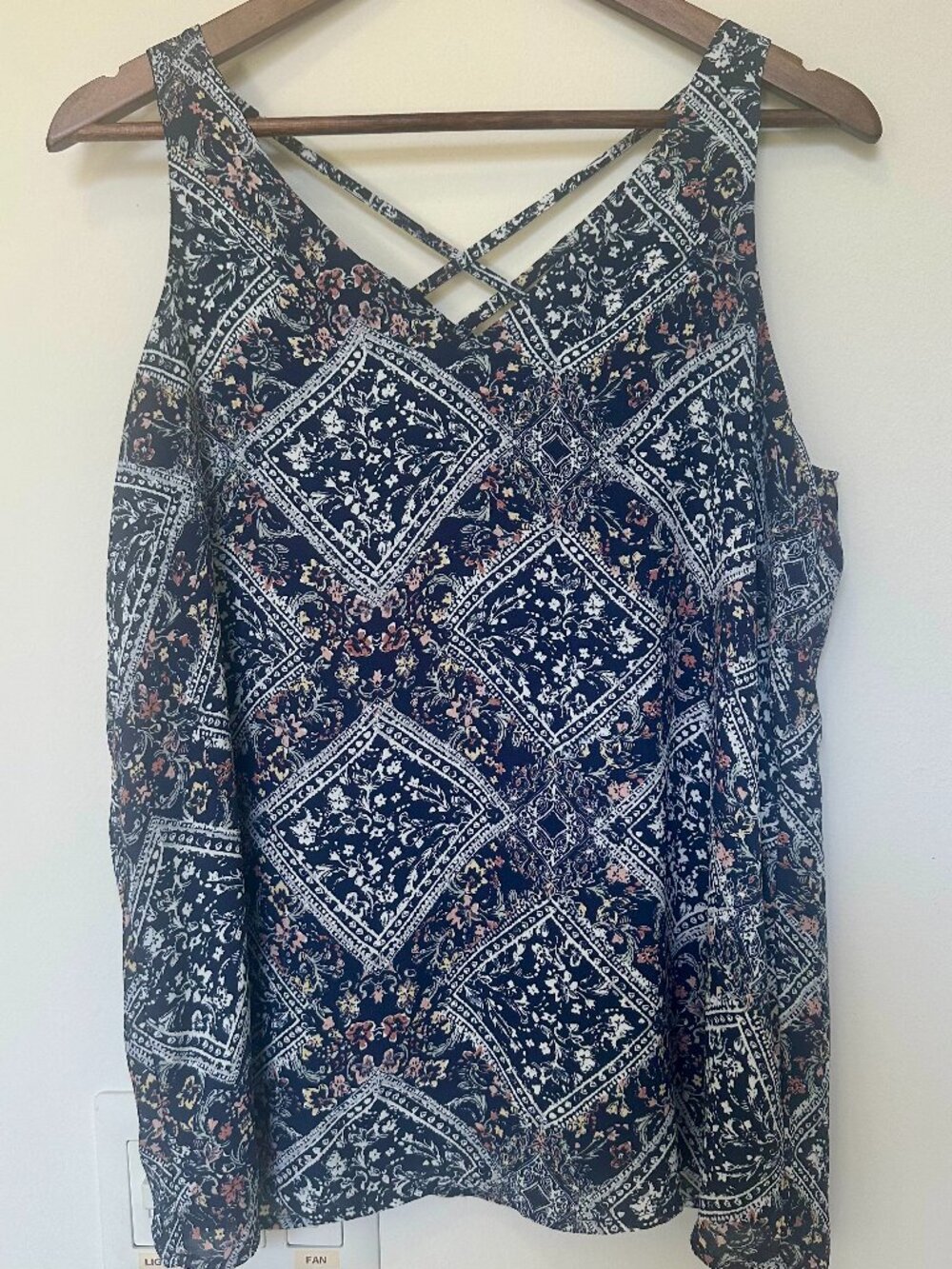 Maurices Diamond Floral Patterned Tank Top with Criss Cross Straps size M